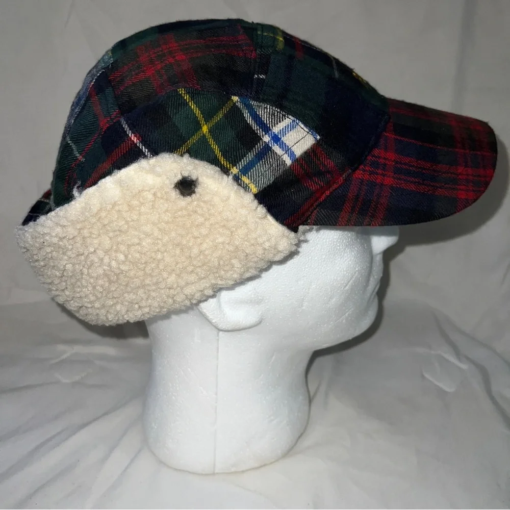 Polo Ralph Lauren Patchwork Plaid Ski Wool Shearling Hunting Trapper Cap Hat - Picture 3 of 8